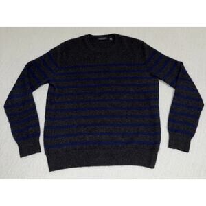 Saks Fifth Avenue Cashmere Sweater Navy Gray Crew Neck Pullover Men's l SZ M EUC